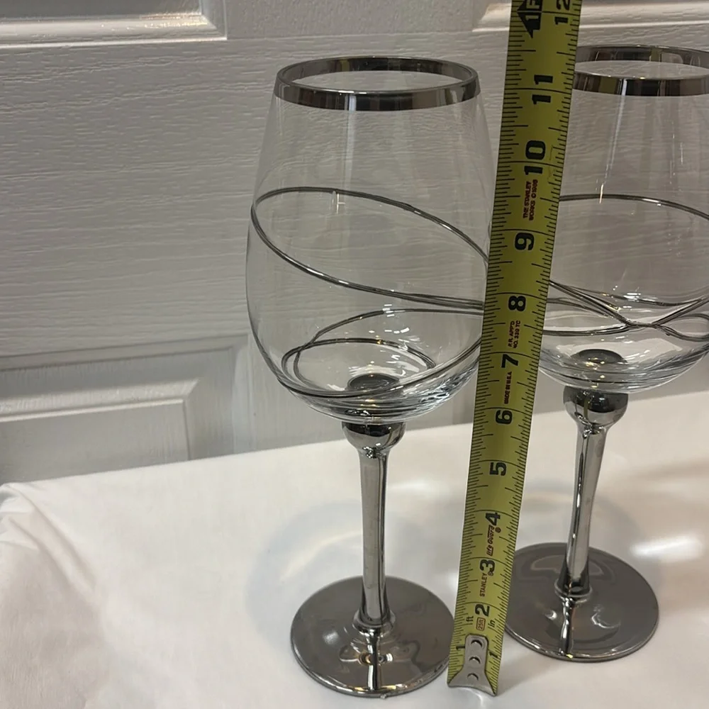 Z Gallerie clear with silver accents, Silver Rimmed & Stemmed 32Oz Wine Glasses